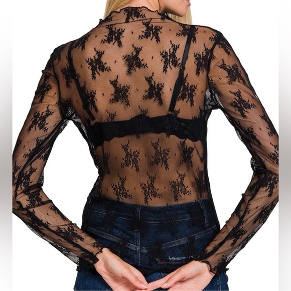 Black Embroidered Lace Long Sleeve Top - Picture 3 of 4